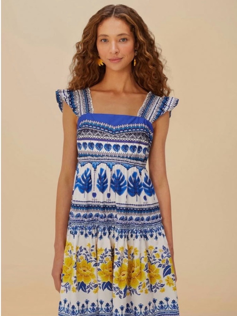 FARM Rio Blue, White and Yellow Floral Mini Dress